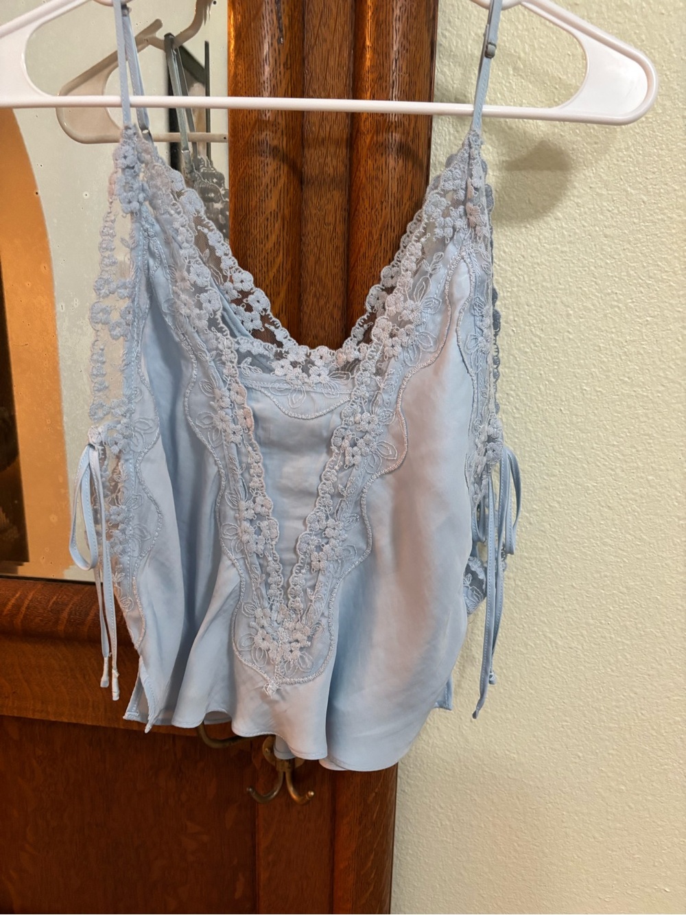 Free People Light Blue Lace-Trim Slip Camisole